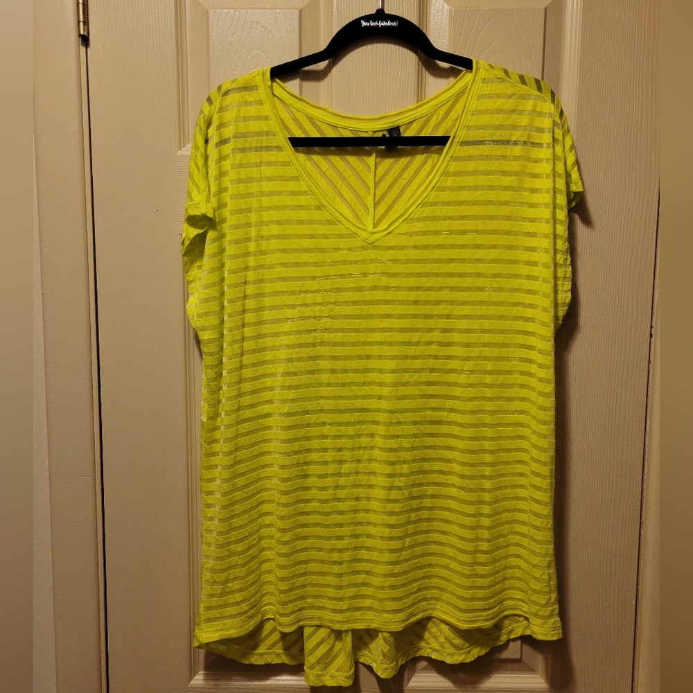 🌻  Lane Bryant Striped Fluorescent Yellow Shirt Size 14/16 Very Good Condition